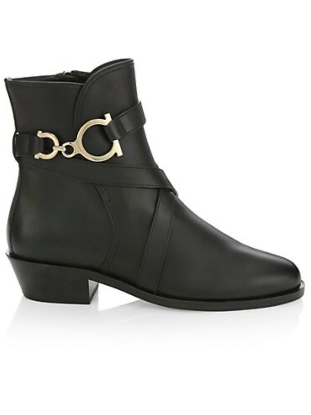 Salvatore Ferragamo Shadi Gancini Black Leather Ankle Boots Size 6